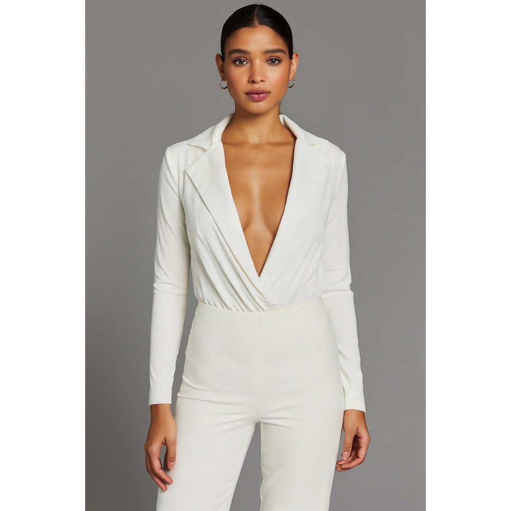 ZARA Accessories‎ White Draped Blazer Bodysuit Long Sleeve Womens Size M